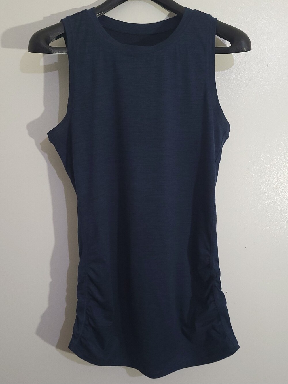 Hyba Activewear Side-Ruched Crewneck Tank Top Heather Navy Size S Like New